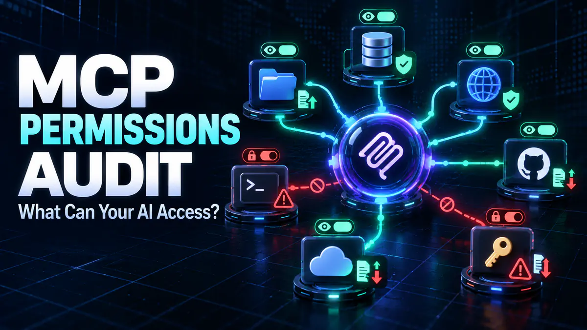 MCP permissions audit showing an AI agent connected to files, databases, cloud services and keys