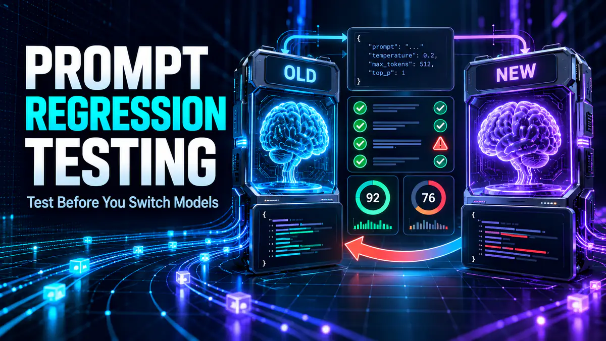 Prompt regression testing dashboard comparing old and new AI model results before migration