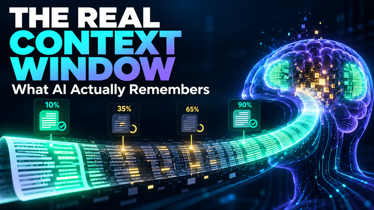 Real AI context window showing stronger recall at the beginning and end of a long document